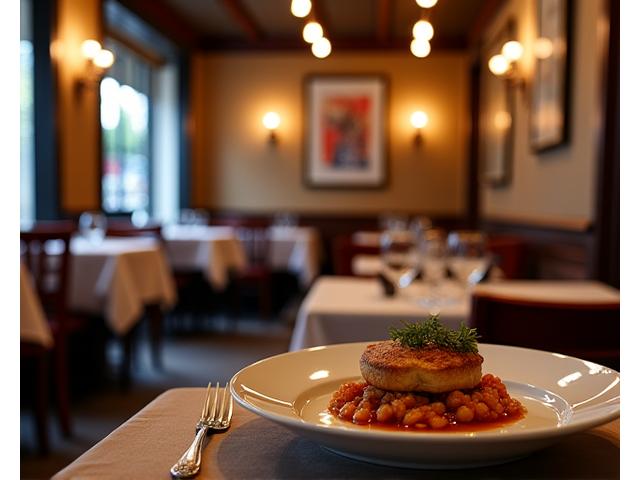 Intérieur chaleureux d'un restaurant parisien discret et élégant